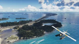 Leonida Keys, official still: The road across the islands, a seaplane below