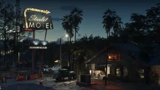 Port Gellhorn, official still: The Starlet Motel at dusk